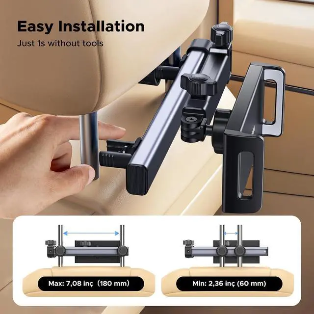 Alt view image 4 of 7 - UGREEN Car Headrest Tablet Holder Adjustable Extension Arm Backseat Mount Car Seat for Kids Travel Accessory Compatible with iPad Air Mini iPhone Galaxy Tab Switch 4.7-9.84 inches Devices