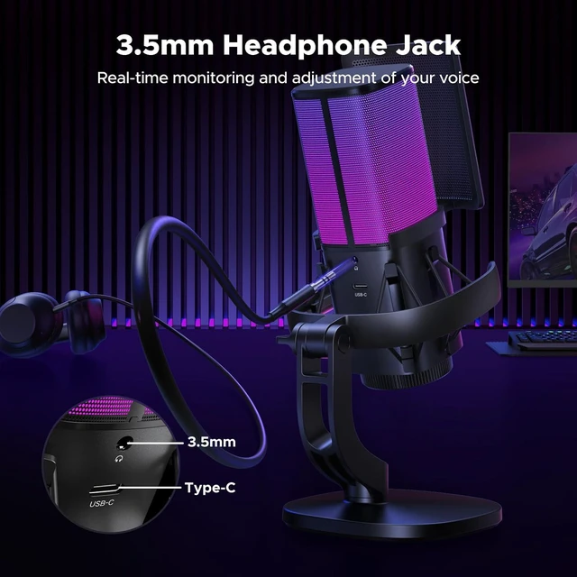 Alt view image 6 of 7 - UGREEN USB Gaming Microphone for Streaming, Chat, 24bit/96kHz Condenser Mic