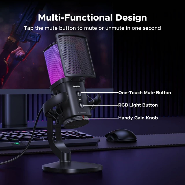 Alt view image 4 of 7 - UGREEN USB Gaming Microphone for Streaming, Chat, 24bit/96kHz Condenser Mic