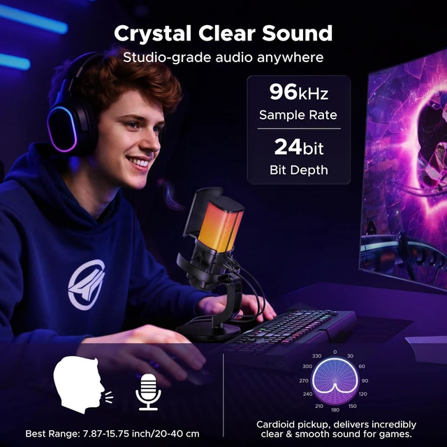 Alt view image 5 of 7 - UGREEN USB Gaming Microphone for Streaming, Chat, 24bit/96kHz Condenser Mic