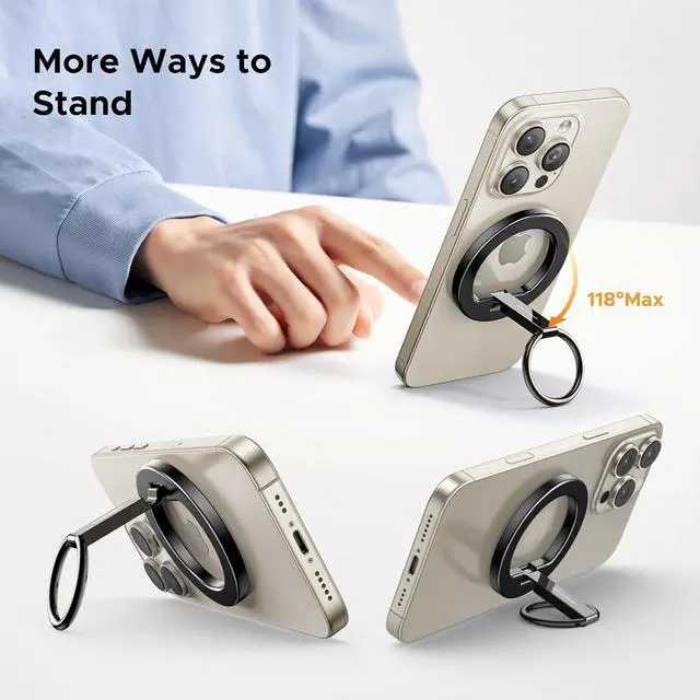 Alt view image 3 of 7 - UGREEN Magnetic Phone Grip for MagSafe Phone Holder, Universal Strong Magnetic Ring Phone Stand Compatible with iPhone 17 Air 16 Pro 15 Pro Max 14 Plus 13 12, MagSafe Accessories