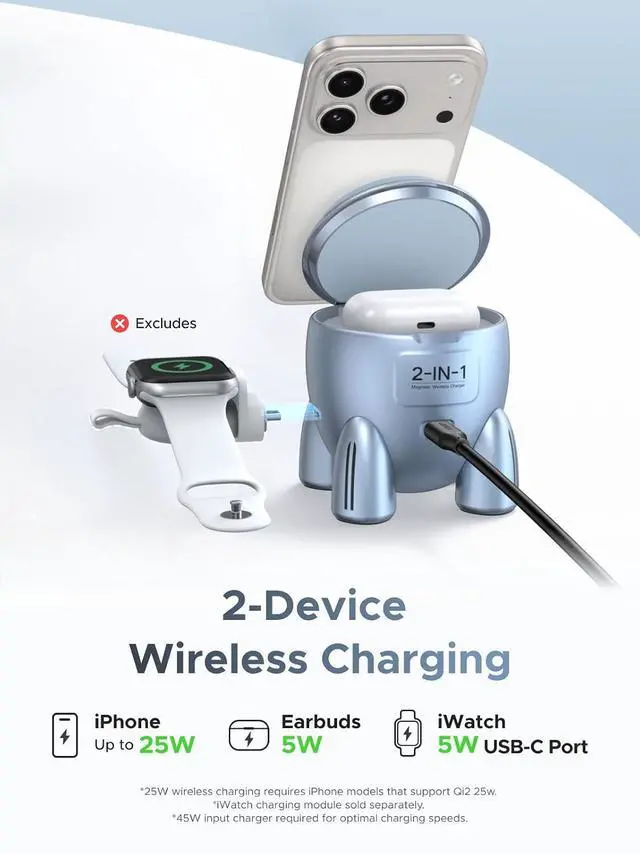 Alt view image 4 of 7 - UGREEN UNO Qi2.2 25W 2-in-1 Magnetic Wireless Charging Station