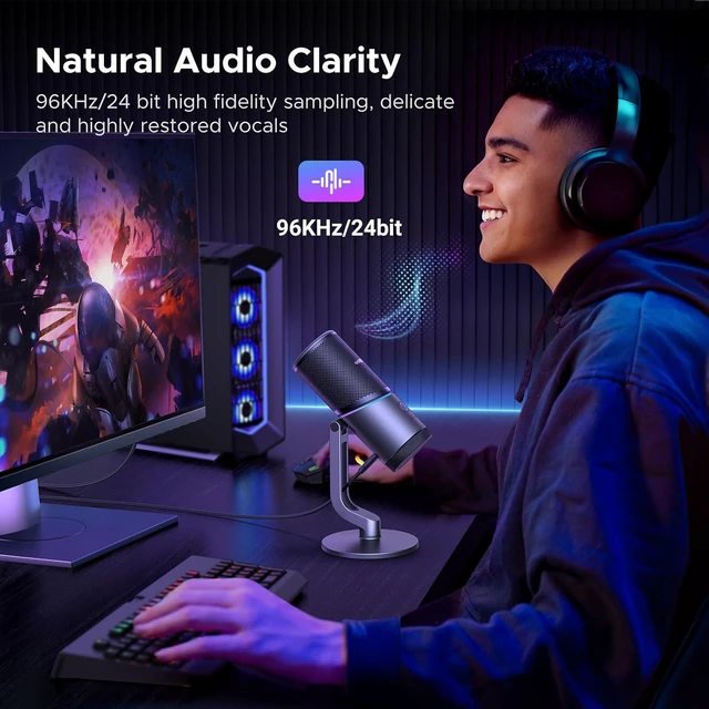 Alt view image 2 of 7 - UGREEN Microphone for PC, USB Gaming Mic with RGB Lights, 24bit/96kHz