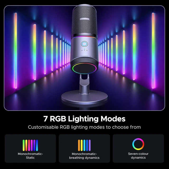 Alt view image 4 of 7 - UGREEN Microphone for PC, USB Gaming Mic with RGB Lights, 24bit/96kHz