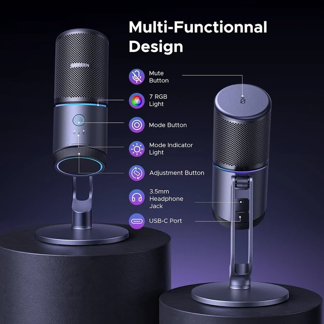 Alt view image 6 of 7 - UGREEN Microphone for PC, USB Gaming Mic with RGB Lights, 24bit/96kHz