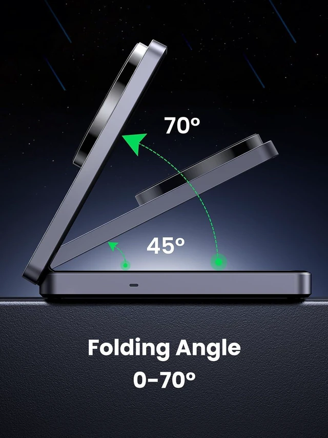 Alt view image 3 of 7 - UGREEN MagFlow 2-in-1 MagSafe Compatible Foldable Wireless Charger Stand