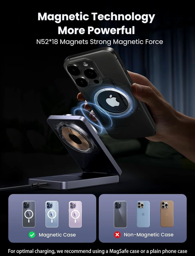 Alt view image 5 of 7 - UGREEN MagFlow 2-in-1 MagSafe Compatible Foldable Wireless Charger Stand