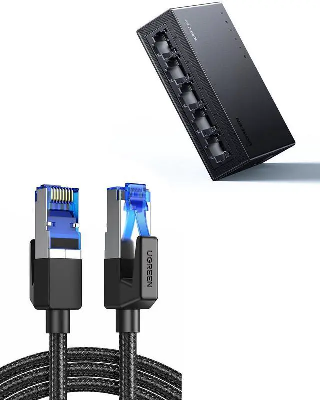 Main image of UGREEN Cat 8 Ethernet Cable 6FT Bundle with 5 Port Gigabit Ethernet Switch