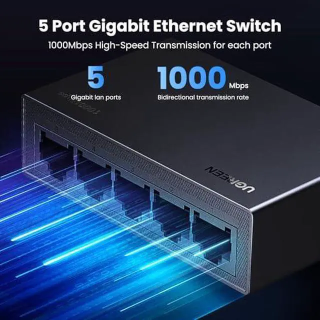 Alt view image 3 of 7 - UGREEN Cat 8 Ethernet Cable 6FT Bundle with 5 Port Gigabit Ethernet Switch
