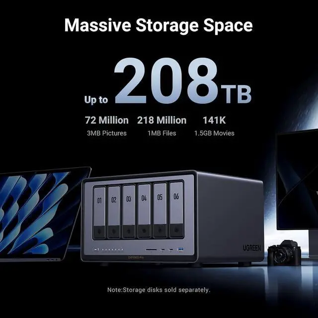 Alt view image 5 of 7 - UGREEN NASync DXP6800 Pro 6-Bay Desktop NAS Bundle with 6.6FT 8K HDMI Cable Certified