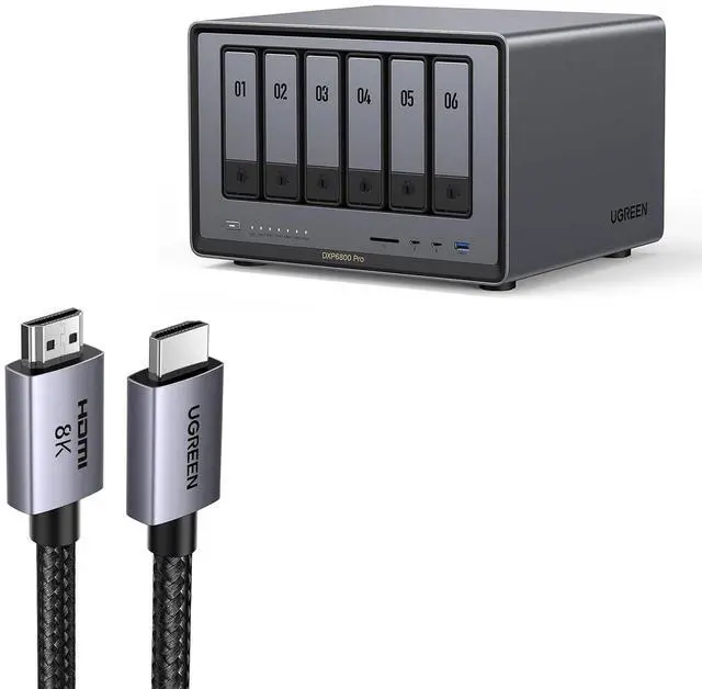 Main image of UGREEN NASync DXP6800 Pro 6-Bay Desktop NAS Bundle with 6.6FT 8K HDMI Cable Certified