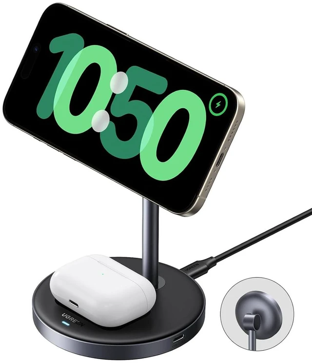 Alt view image 4 of 7 - UGREEN Qi2 15W 2-in-1 MagSafe Compatible Magnetic Wireless Charging Stand