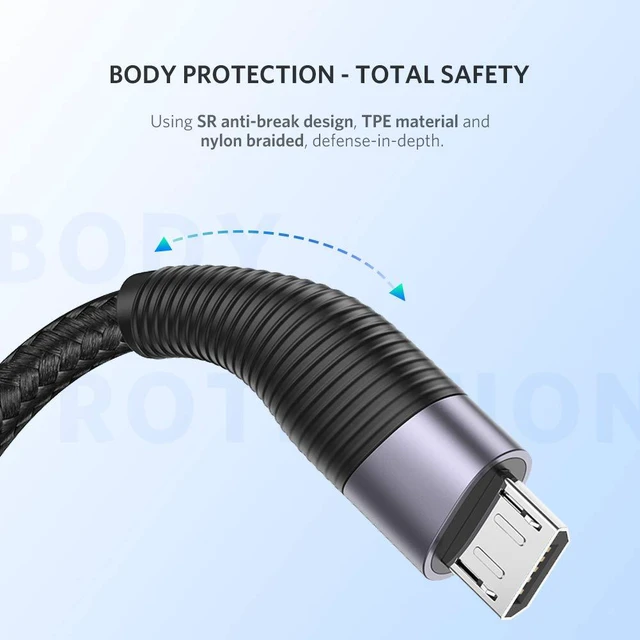 Alt view image 3 of 7 - Micro USB Charger Cable, Nylon Braided USB A to Micro USB Android Quick Charge Cord with Bendable Wire Connection for Samsung, LG, Nokia, HTC, Moto, Nexus, TV Stick, PS4 Controller, 1.5FT