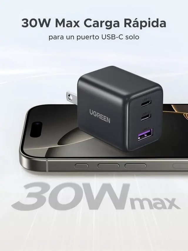 Alt view image 4 of 5 - UGREEN Magnetic Power Bank 10000mAh Bundle with 30W USB C GaN Wall Charger Magnetic Wireless PD 20W and 3 Port Fast Charger for iPhone 17 16 15 iPad Travel
