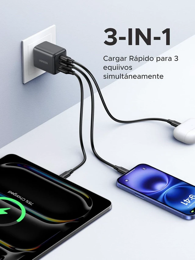 Alt view image 5 of 5 - UGREEN Magnetic Power Bank 10000mAh Bundle with 30W USB C GaN Wall Charger Magnetic Wireless PD 20W and 3 Port Fast Charger for iPhone 17 16 15 iPad Travel