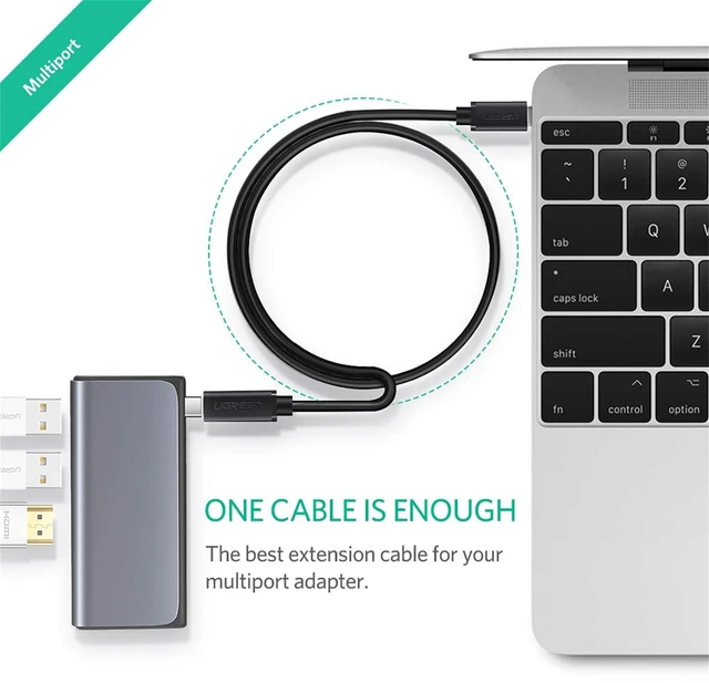 Alt view image 2 of 7 - UGREEN USB Type C Extension Cable (10Gbps), USB 3.2 Type C Male to Female Fast Charging, Compatible with MacBook Pro iPad Pro Dell XPS Surface Switch DJI Mavic Dongle Hub,1.5FT
