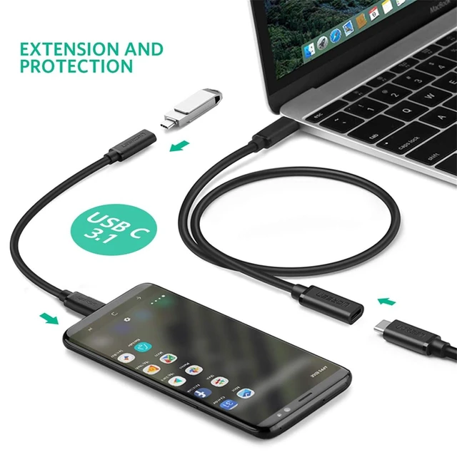 Alt view image 4 of 7 - UGREEN USB Type C Extension Cable (10Gbps), USB 3.2 Type C Male to Female Fast Charging, Compatible with MacBook Pro iPad Pro Dell XPS Surface Switch DJI Mavic Dongle Hub,1.5FT