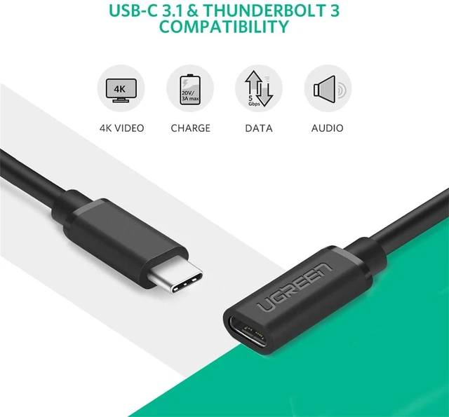 Alt view image 3 of 7 - UGREEN USB Type C Extension Cable (10Gbps), USB 3.2 Type C Male to Female Fast Charging, Compatible with MacBook Pro iPad Pro Dell XPS Surface Switch DJI Mavic Dongle Hub,1.5FT
