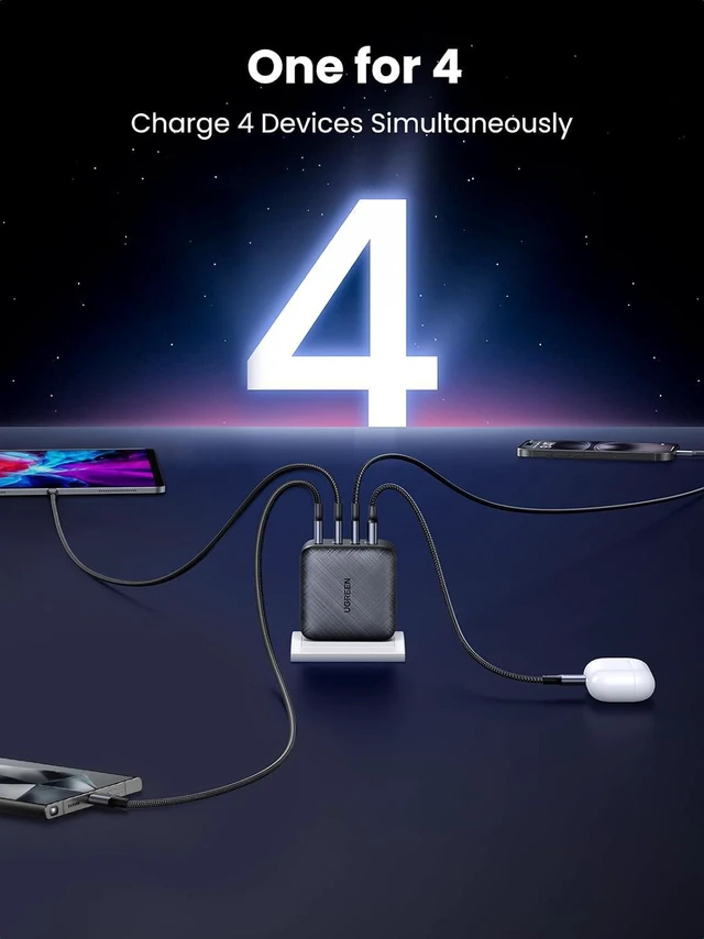 Alt view image 3 of 7 - Nexode 65W GaN USB C Wall Charger, 4-Port Fast Charging Power Adapter Compatible with MacBook Pro/Air, Dell XPS, iPad Pro/Air, iPhone 17/16/15 Series, Galaxy S25/S24, Pixel 10/9, Steam Deck