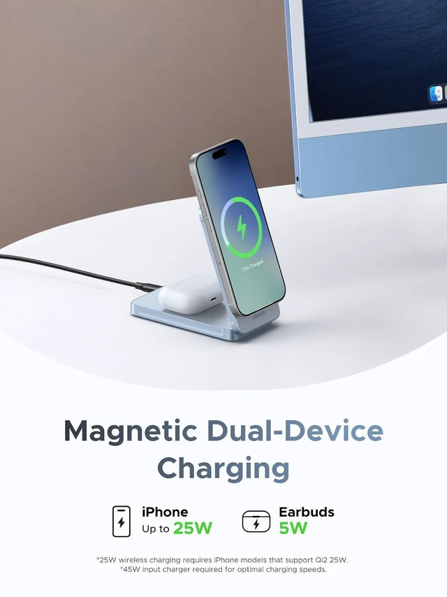 Alt view image 3 of 7 - UGREEN MagFlow 25W Qi2 2-in-1 MagSafe Compatible Foldable Charging Station