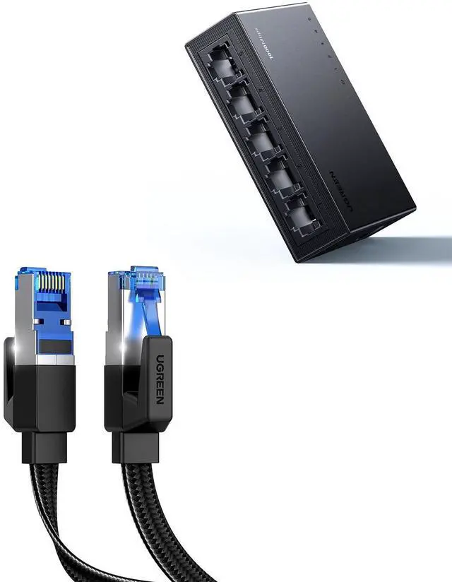 Main image of UGREEN Cat 8 Ethernet Cable 3FT Bundle with 5 Port Gigabit Ethernet Switch