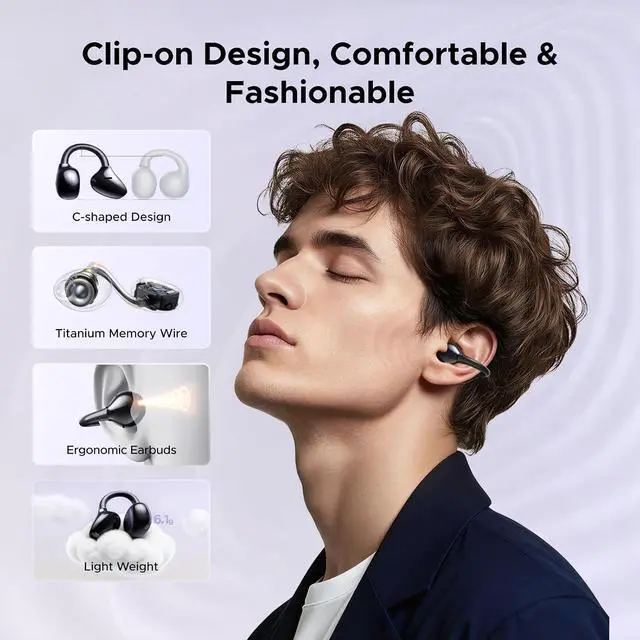 Alt view image 4 of 7 - UGREEN ClipBuds Pro Open Ear Earbuds ANC Clip-on Wireless Headphones