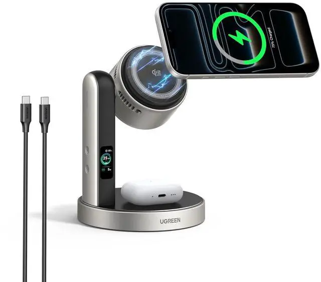 Main image of UGREEN Magflow 25W Qi2.2-Certified 2-in-1 Wireless Charging Station