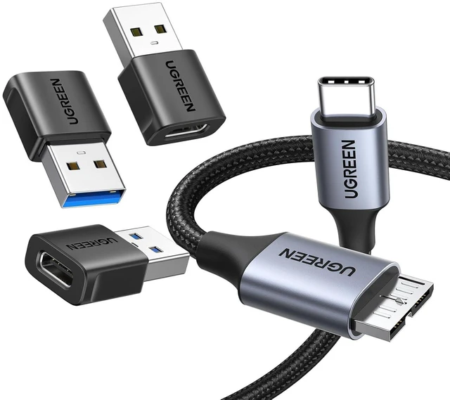 Main image of UGREEN 10 Gbps Micro B to USB C Hard Drive Cables+USB to USB C Adapter 3Pack