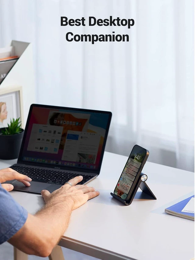 Alt view image 5 of 7 - Portable Cell Phone Stand Black Bundle with White Cell Phone Stand Compatible with iPhone 14 Pro 14 Plus13 Pro Max 12 11 SE XS, Galaxy S22 S21