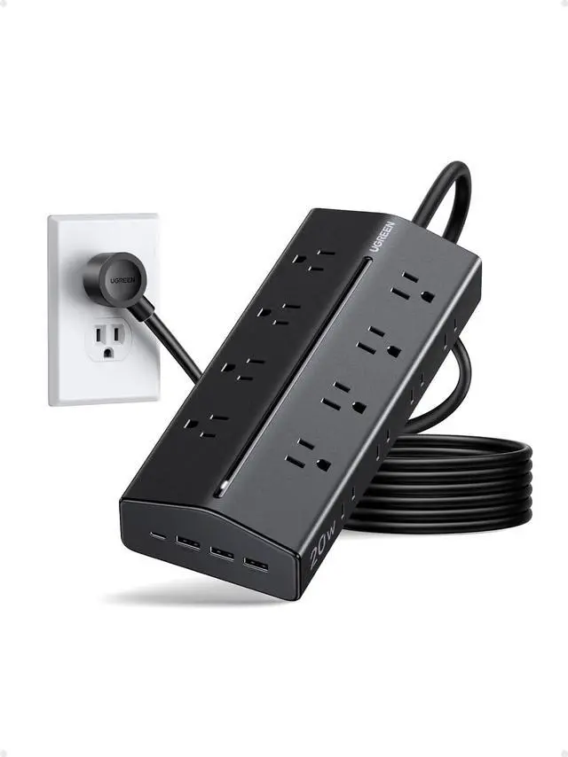 Alt view image 2 of 7 - UGREEN 65W GaN USB-C Charger + 20-in-1 Power Strip Bundle, 3-Port Wall Charger & 16 AC-Outlet Desktop/Travel Power Hub with USB-C 20W, Compact Home & Office Multi-Device Charging Kit