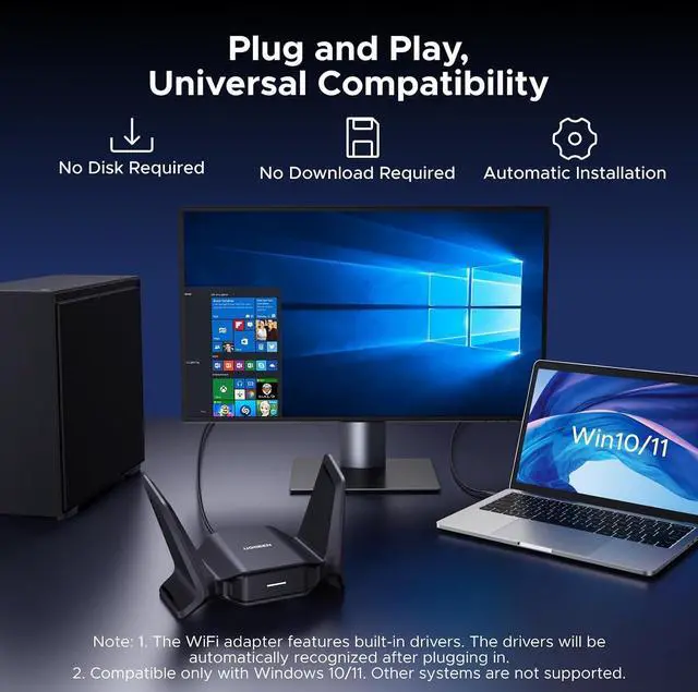 Alt view image 7 of 7 - UGREEN BE6500 WiFi Adapter for Desktop PC, WiFi 7 Dongle