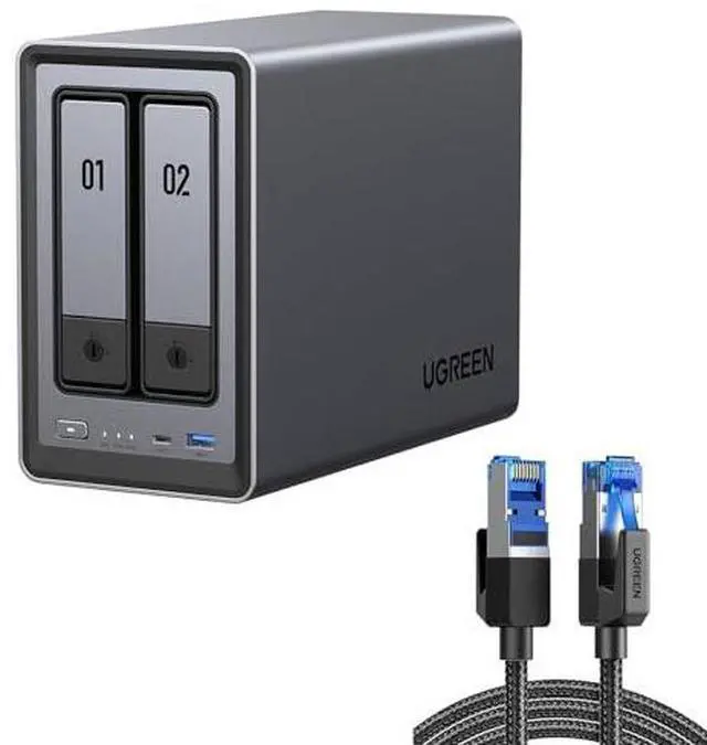 Main image of UGREEN NASync DXP2800 2-Bay Desktop NAS,Network Attached Storage (Diskless) Bundle Cat 8 Ethernet Cable 3FT, High Speed Braided 40Gbps 2000Mhz Network Cord Cat8 RJ45 LAN Cables