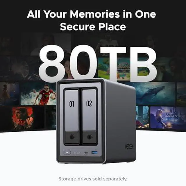 Alt view image 3 of 7 - UGREEN NASync DXP2800 2-Bay Desktop NAS,Network Attached Storage (Diskless) Bundle Cat 8 Ethernet Cable 3FT, High Speed Braided 40Gbps 2000Mhz Network Cord Cat8 RJ45 LAN Cables