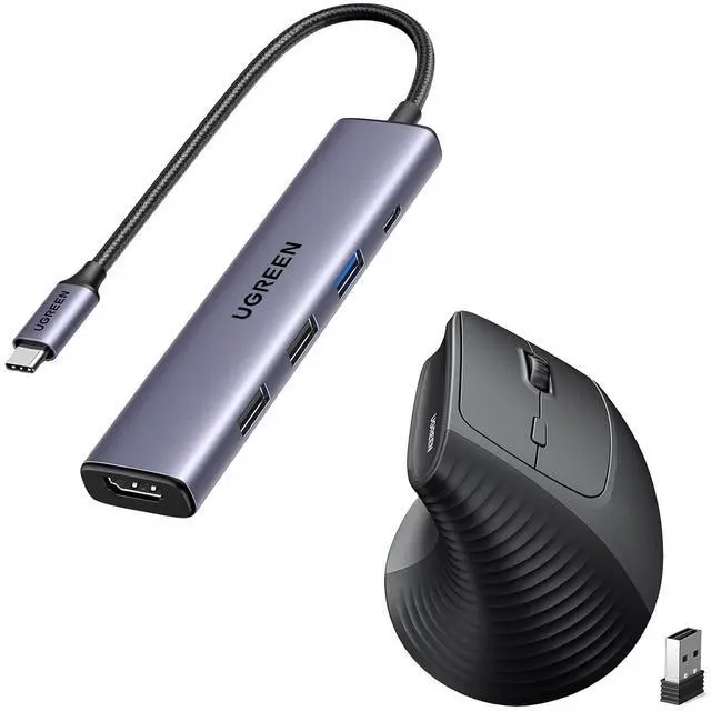 Main image of UGREEN Revodok 105 USB C Hub 5 in 1 Bundle with 2.4G Mouse Wireless Vertical Ergonomic Mouse for MacBook Pro/Air, XPS, Thinkpad
