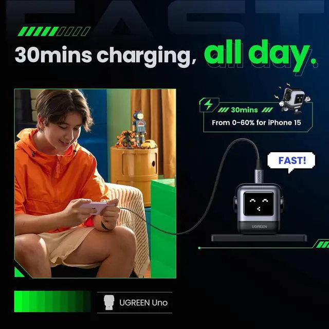 Alt view image 5 of 7 - UGREEN Uno Charger 30W USB C Charger Bundle with 3.3ft USB C Cable Compatible with iPhone 17/17 Pro/17 Pro Max, MacBook Pro/Air, Galaxy S25/S24, iPad Pro/Air, Pixel 10