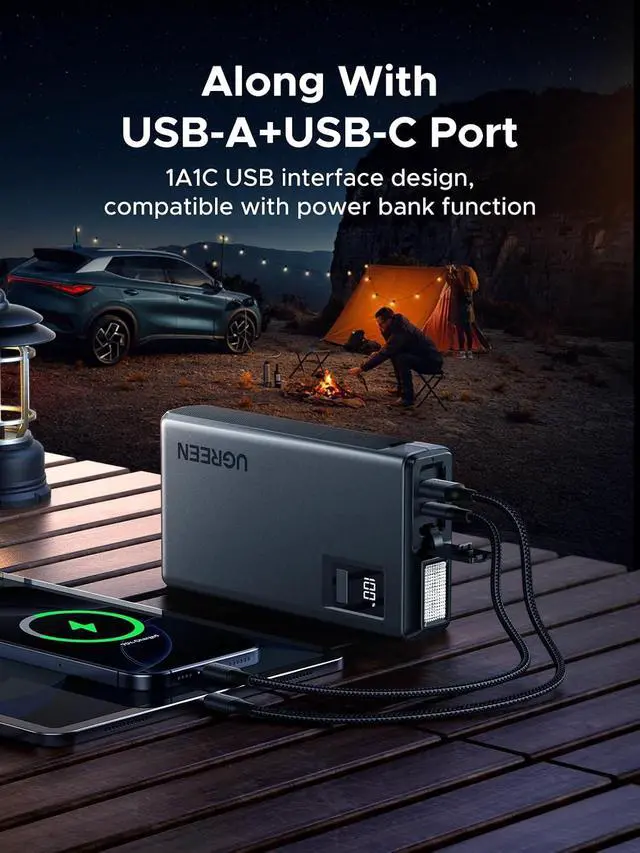 Alt view image 6 of 7 - UGREEN Jump Starter Power Pack 1000A Car Battery Booster for 6.0L Gasoline and 3.5L Diesel Engines 12000mAh Car Jump Starter Power Bank with Digital Screen and LED Light for Emergency
