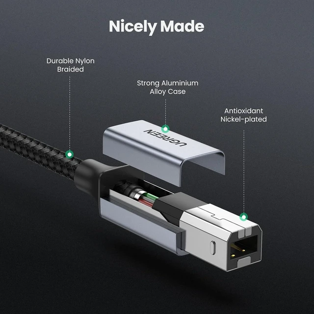 Alt view image 5 of 7 - UGREEN USB Printer Cable 5 FT Bundle with USB B to USB C Printer Cable 3 FT