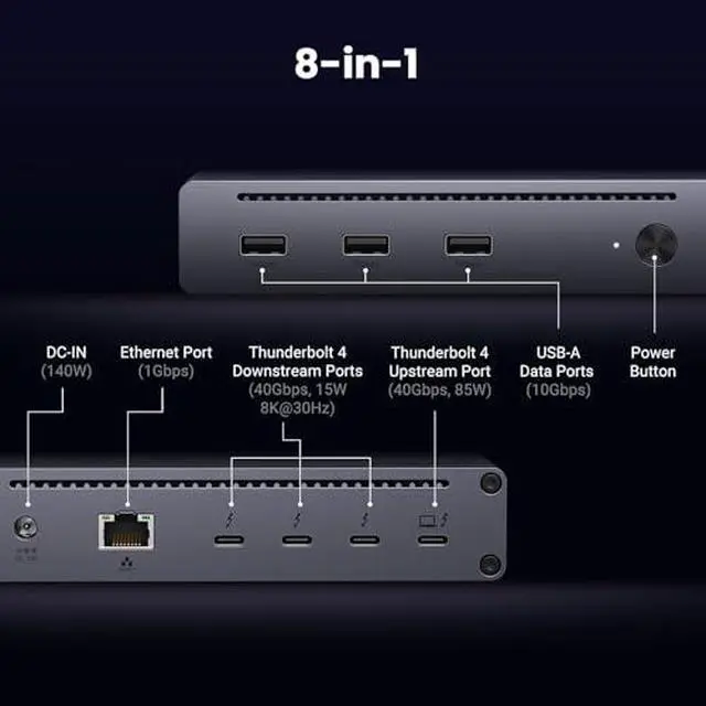 Alt view image 2 of 7 - UGREEN 8-in-1 Thunderbolt 4 Dock Bundle with UGREEN USB C to DisplayPort 1.4 Cable