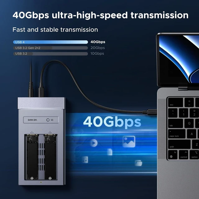 Alt view image 2 of 7 - UGREEN 40Gbps Dual-Bay M.2 NVMe SSD Cloner with Software Raid