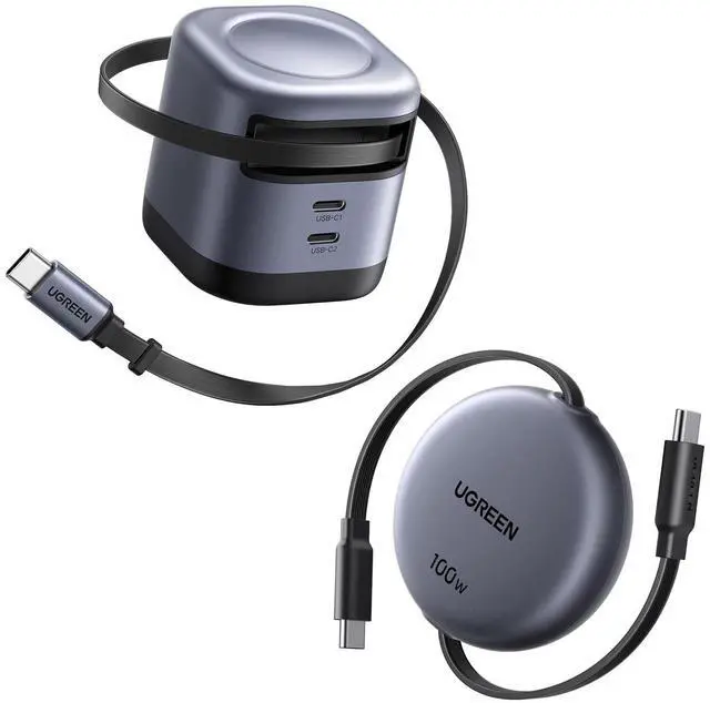 Main image of UGREEN Bundle Item: 45W 3 in 1 Compact GaN Retractable Charger and 100W Retractable USB C Cable for MacBook Pro/Air, iPad Pro, iPhone 16 Pro, Galaxy S24 Ultra, Pixel 9, Steam Deck, ROG Ally