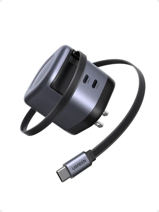 Alt view image 2 of 7 - UGREEN Bundle Item: 45W 3 in 1 Compact GaN Retractable Charger and 100W Retractable USB C Cable for MacBook Pro/Air, iPad Pro, iPhone 16 Pro, Galaxy S24 Ultra, Pixel 9, Steam Deck, ROG Ally