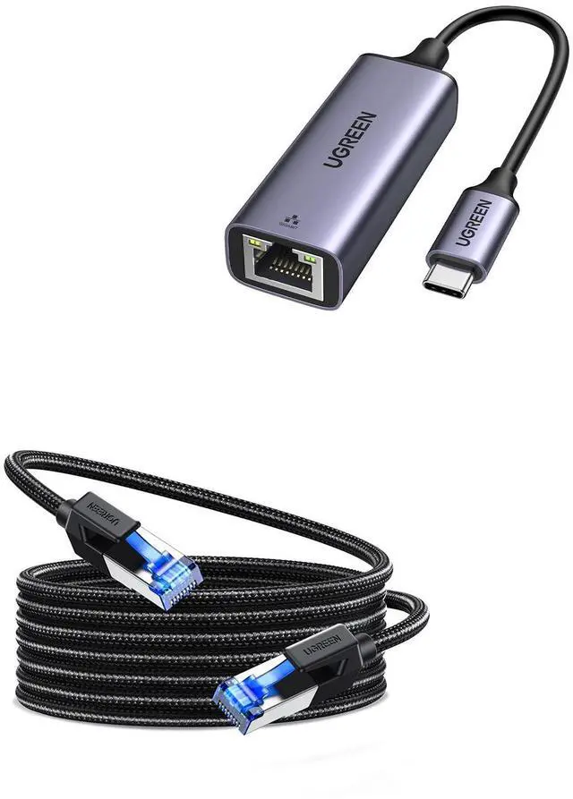 Main image of UGREEN Cat 8 Ethernet Cable 25FT Bundle with USB C to Ethernet Adapter 1000Mbps