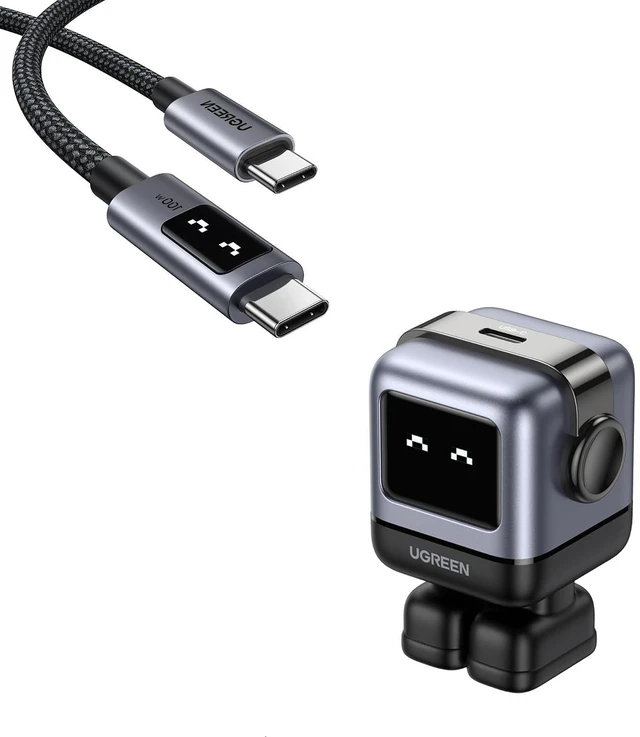 Main image of UGREEN 100W USB-C Cable + 30W USB-C Robot GaN Charger Bundle Multi-Port High-Power + Compact Portable Fast Charging for Laptop, Phone & Travel