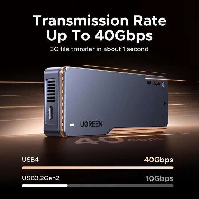 Alt view image 2 of 7 - UGREEN 40Gbps M.2 NVMe SSD Enclosure with Dual Chips