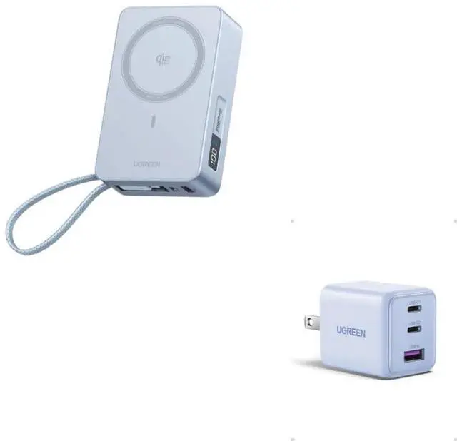 Main image of UGREEN Blue Charging Bundle, 20000mAh Magnetic Wireless Power Bank with Built-in Cable + 30W USB-C Charger (2C1A), Portable Multi-Device Charging Solution for Phones, Tablets, and USB-C Devices