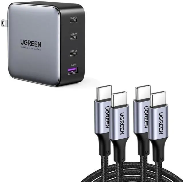 Main image of UGREEN 100W USB-C Charger Bundle with 2-Pack USB-C Cables, Compatible with MacBook Pro/Air, iPad, iPhone 15 Pro, Galaxy S24 Ultra, Steam Deck, Dell XPS, Google Pixelbook