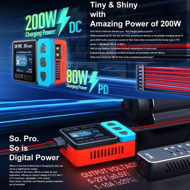 Alt view image 2 of 7 - HTLNUZD B6 neo Mini Balance Charger 200W with DC/PD Dual Input 10A Charge Current Digital Power Supply