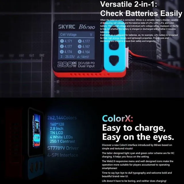 Alt view image 4 of 7 - HTLNUZD B6 neo Mini Balance Charger 200W with DC/PD Dual Input 10A Charge Current Digital Power Supply