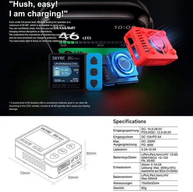 Alt view image 6 of 7 - HTLNUZD B6 neo Mini Balance Charger 200W with DC/PD Dual Input 10A Charge Current Digital Power Supply