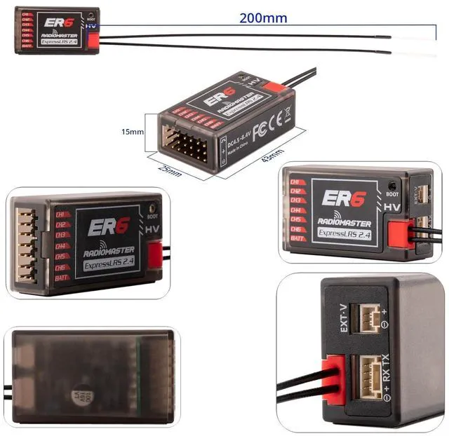 Alt view image 5 of 7 - HTLNUZD ER6 PWM 2.4G RC Receiver for Radiomaster 6CH 100mw CRSF Support Voltage Telemetry WiFi Update for Fixed Wing Aircraft